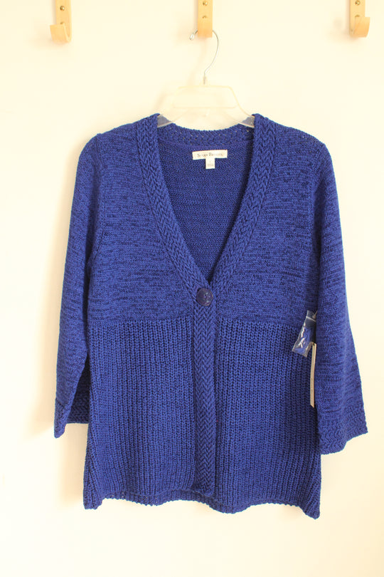 NEW Susan Bristol Royal Blue Acrylic Knit V-Neck Sweater With Button Front Closure | L