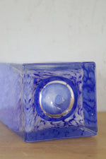 Krosno Poland Style Vintage Blue Sqaure Suspended Bubble Bottom Vase