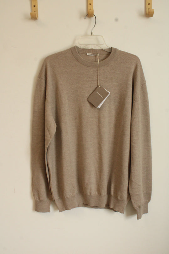 NEW Ermenegildo Zenga Tan Wool Long Sleeve Crew Neck Sweater | XL