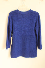 NEW Susan Bristol Royal Blue Acrylic Knit V-Neck Sweater With Button Front Closure | L
