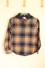 NEW Old Navy Blue Orange And Tan Plaid Hooded Flannel Shirt | 10/12