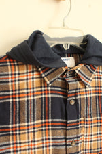 NEW Old Navy Blue Orange And Tan Plaid Hooded Flannel Shirt | 10/12