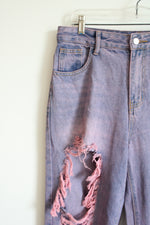 Pink Tinted Distressed Wide Leg Jean | L