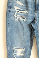 NEW American Eagle Straight Leg Distressed With Plaid Medium Wash Jeans | 12