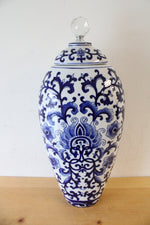 Blue & White Floral Tall Canister | 17.5"