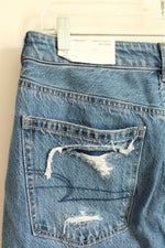 NEW American Eagle Straight Leg Distressed With Plaid Medium Wash Jeans | 12