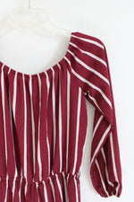 Forever 21 Maroon & White Striped Long Sleeved Romper | M