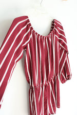 Forever 21 Maroon & White Striped Long Sleeved Romper | M