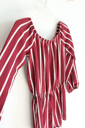 Forever 21 Maroon & White Striped Long Sleeved Romper | M