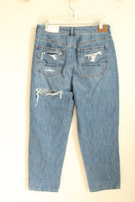 NEW American Eagle Straight Leg Distressed With Plaid Medium Wash Jeans | 12