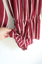 Forever 21 Maroon & White Striped Long Sleeved Romper | M