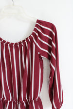 Forever 21 Maroon & White Striped Long Sleeved Romper | M