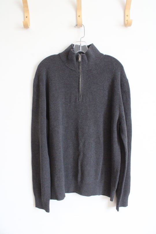 NEW H&M Regular Fit Gray Ribbed 1/4 Zip Sweater | XL