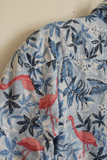 NEW Izod Blue and Pink Cotton Flamingo Tropical Short Sleeve Button Down Shirt | L
