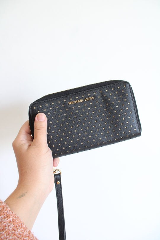 Michael Kors Black Perforated Phone Wristlet Wallet