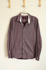 Guess Maroon Geometric Print Long-sleeve Button Down Shirt | XL