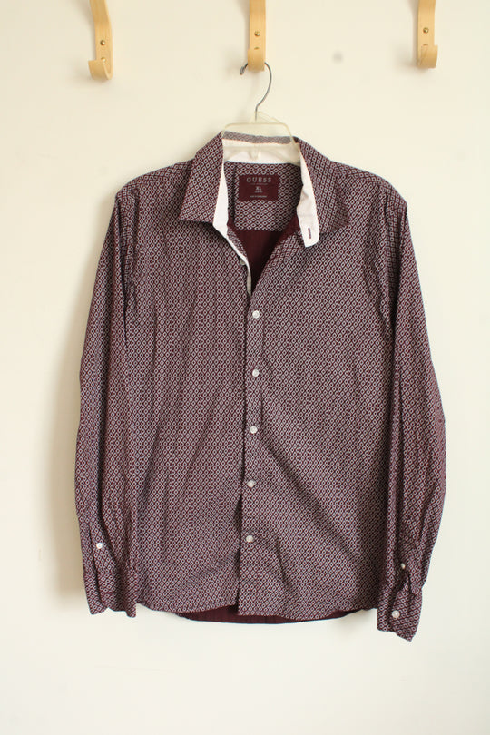 Guess Maroon Geometric Print Long-sleeve Button Down Shirt | XL