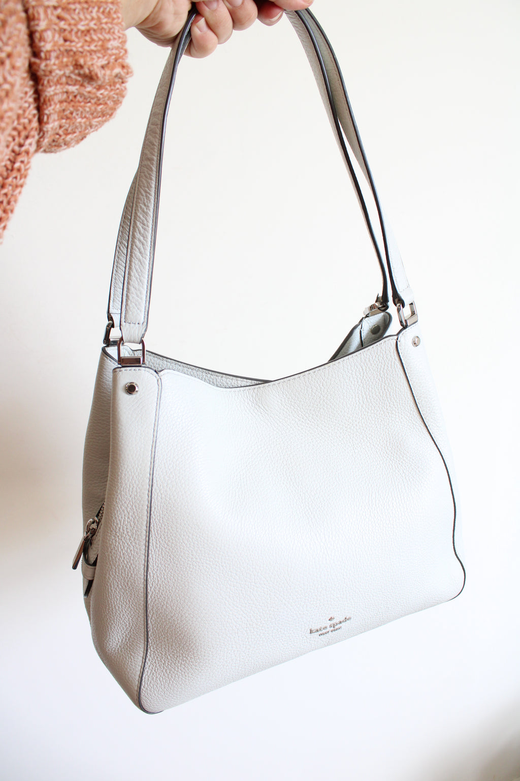 Kate Spade Triple Compartment Light Gray Shoulder Bag