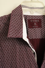 Guess Maroon Geometric Print Long-sleeve Button Down Shirt | XL