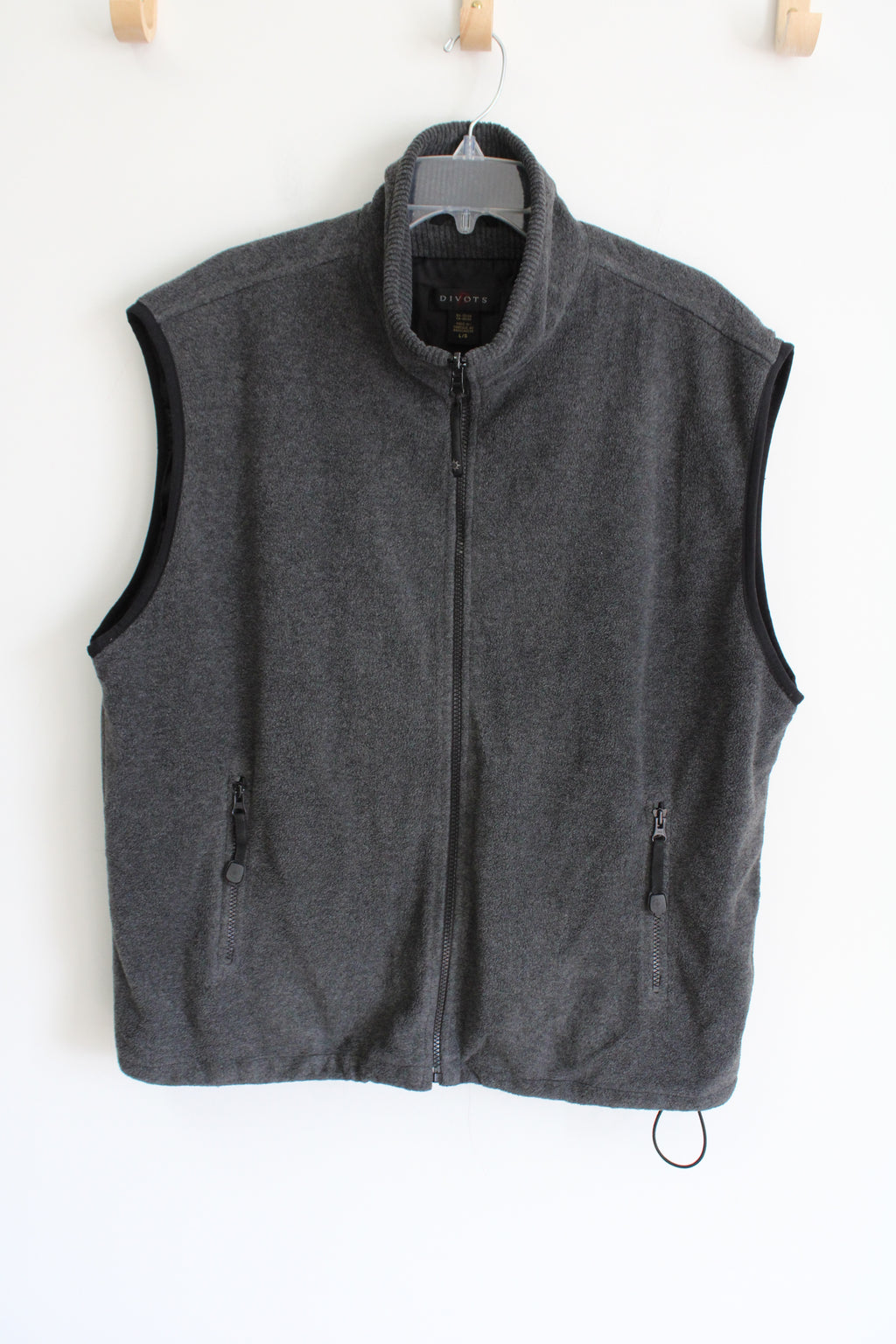 Divots Vintage Gray Fleece Polyester Lined Vest | L