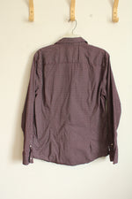 Guess Maroon Geometric Print Long-sleeve Button Down Shirt | XL