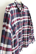 American Eagle Navy Red & White Plaid Flannel Button Down Shirt | XXL