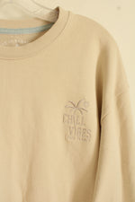NEW Free Planet Tan Chill Vibes Embroidered Crew Neck Top | M