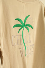 NEW Free Planet Tan Chill Vibes Embroidered Crew Neck Top | M