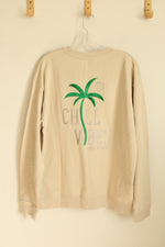 NEW Free Planet Tan Chill Vibes Embroidered Crew Neck Top | M