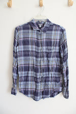 Aerie Blue & Pink Plaid Button Down Long Sleeved Top | XS