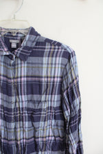 Aerie Blue & Pink Plaid Button Down Long Sleeved Top | XS