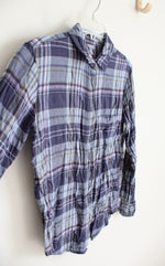 Aerie Blue & Pink Plaid Button Down Long Sleeved Top | XS