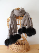 NEW Taupe Wool Blend Pom Pom Scarf