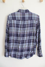 Aerie Blue & Pink Plaid Button Down Long Sleeved Top | XS