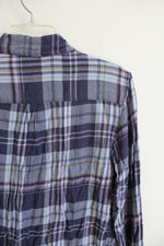 Aerie Blue & Pink Plaid Button Down Long Sleeved Top | XS