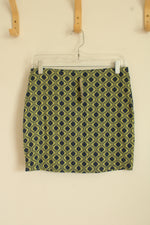 NEW Francesca's Green And Navy Blue Printed Stretch Skirt | M