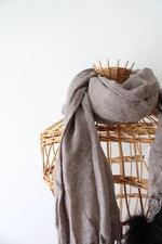 NEW Taupe Wool Blend Pom Pom Scarf