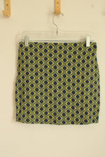 NEW Francesca's Green And Navy Blue Printed Stretch Skirt | M