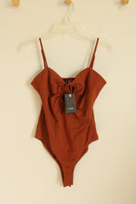 NEW 4Sienna Rust Spaghetti Strap Bodysuit With Cutout And Tie | M