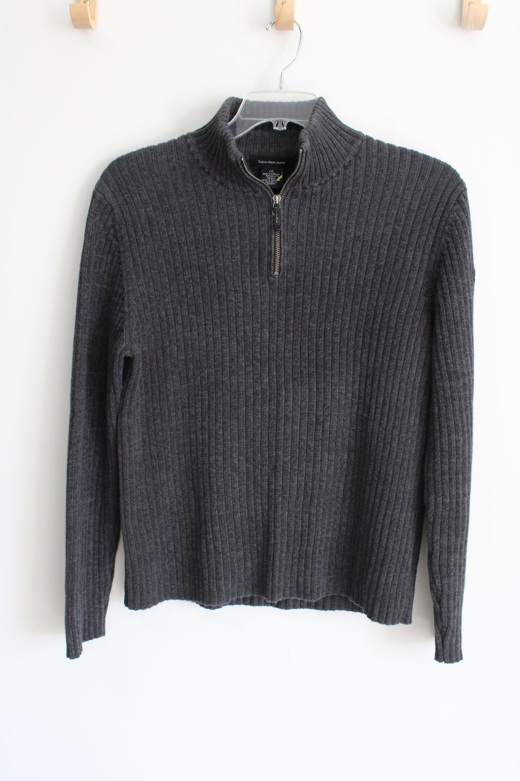 Calvin Klein Jeans Gray Ribbed 1/4 Zip Sweater | L