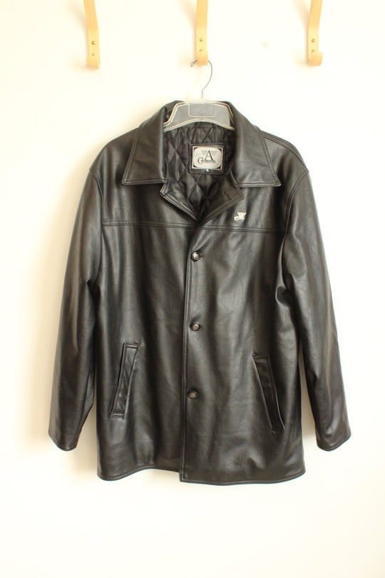 CA COLLEZIONI Black Genuine Leather Quilted Lined Button Down Jacket | XL