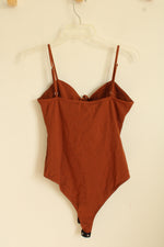 NEW 4Sienna Rust Spaghetti Strap Bodysuit With Cutout And Tie | M