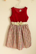 Rare Editions Red Velvet And Plaid Holiday Dress With Rhinestone Bow | 10