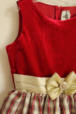 Rare Editions Red Velvet And Plaid Holiday Dress With Rhinestone Bow | 10