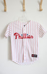 Majestic Red & White Striped Phillies Button Down Jersey Shirt | Youth M
