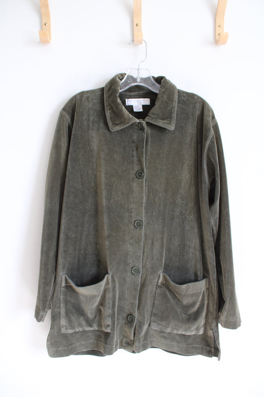 Geoffrey Beene Sport Olive Green Corduroy Button Down Top | L