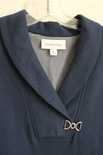 NEW Breckenridge Navy Blue Long Sleeve Less Fold Over Collar Top | XL