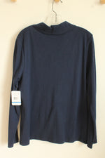 NEW Breckenridge Navy Blue Long Sleeve Less Fold Over Collar Top | XL