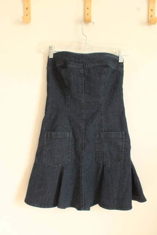BDG Dark Denim Strapless Pleated Pocket Front Dress | S
