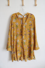 Xhilaration Mustard Gold Floral Long Sleeved Dress | L